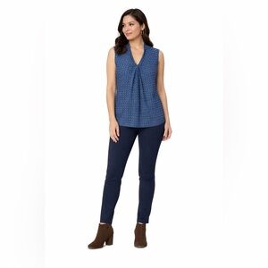 Talbots Blue Patterned Sleeveless Top Knot Neck Blouse Office Wear - Size LP